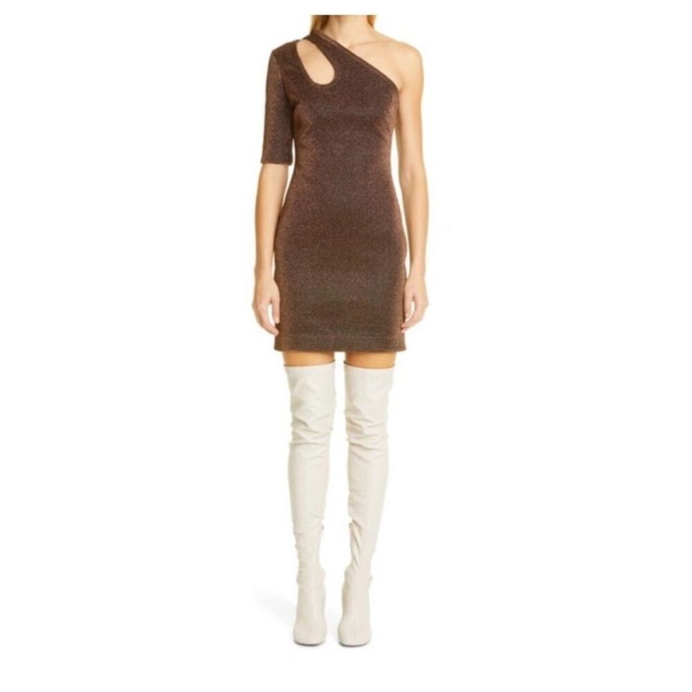 $1675 NWOT Stella McCartney Darla One Shoulder Metallic Bronze Mini Dress Sz 42